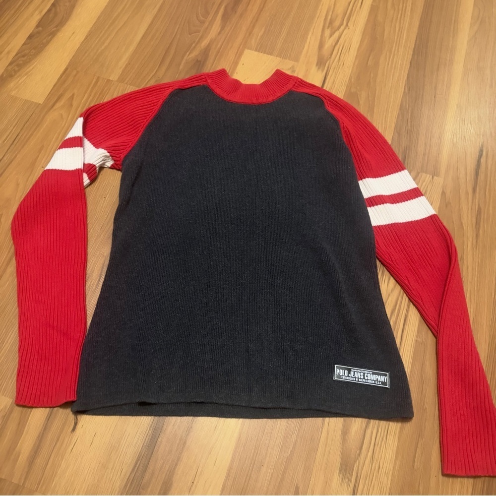 Polo Jeans Co. By Ralph Lauren Red and Black Ribbed Crewneck Sweater y2k
